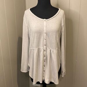 Wrap Size 10 Grey Tunic Long Sleeve Button Down Weave Neckline